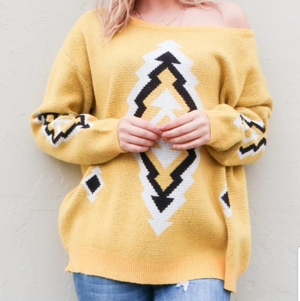 Native Aztec Pullover Sweater Golden Yellow NWT